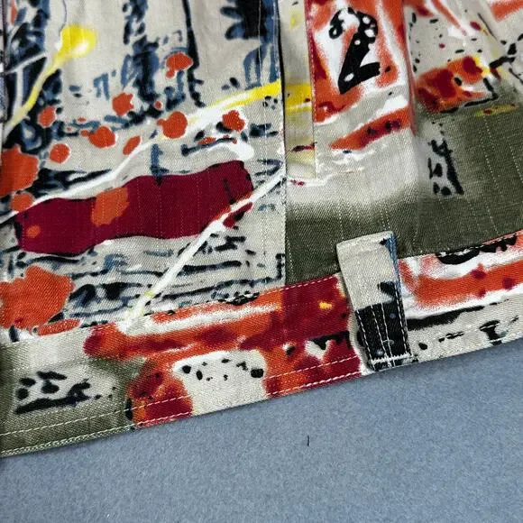 Units Woman Jacket 2X Abstract Print Button Front Long Sleeve Boxy Cotton Coat - Picture 6 of 15